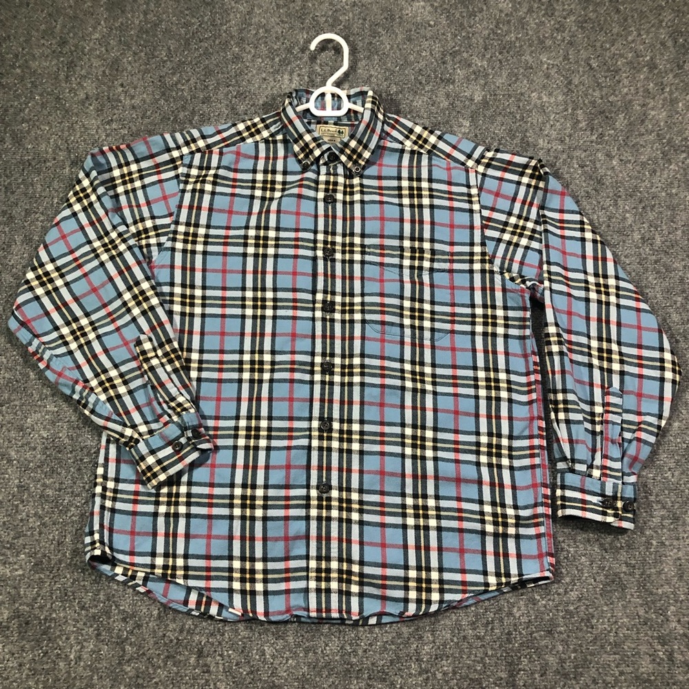 LL Bean Blue Plaid Flannel Mens Long Sleeve Button Up Shirt Size M Medium